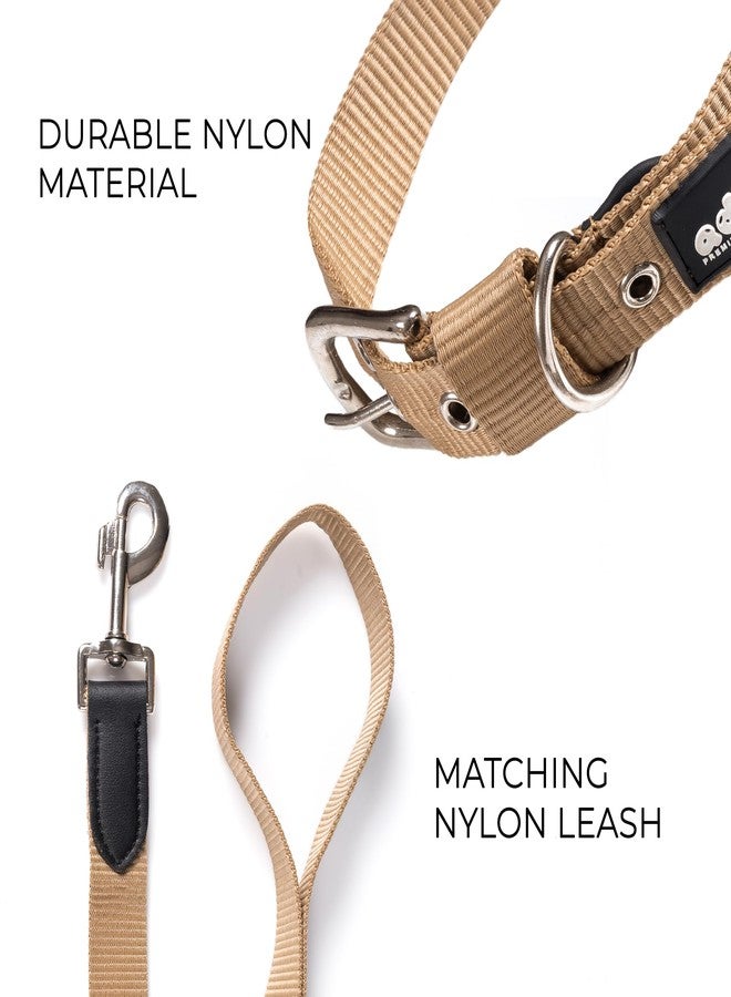 ADIL'S Adil’s Plain Nylon Dog Collar & Leash Combo Set | Durable Nylon with Adjustable Collar, Rust-Resistant Buckle & 360° Swivel Hook - Strong & Comfortable Pet Walking Set (Beige, M(16''-20'')) - Image 2